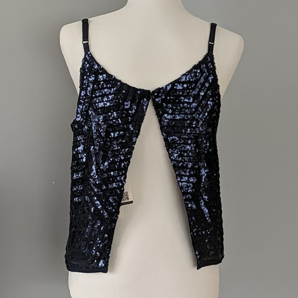 Sparkly navy Sequined split back top - Picture 7 of 13